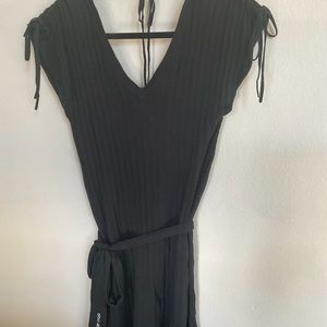 Black sweater dress with ties at both shoulders and belted, really pretty